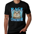 Rage Consumes Me Funny Silly Staring Cat Meme Women Men  High-quality Stitching T-Shirt