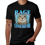 Rage Consumes Me Funny Silly Staring Cat Meme Women Men  High-quality Stitching T-Shirt