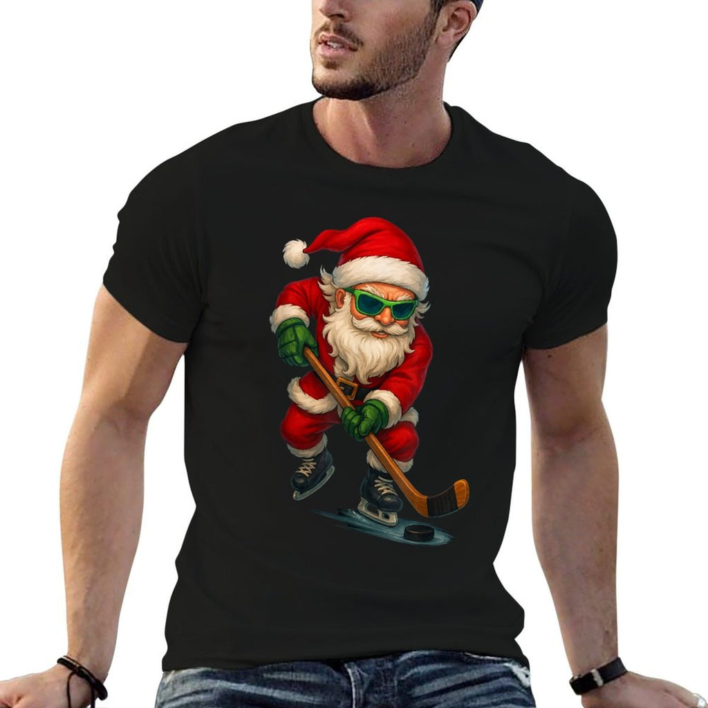 Santa Ice Hockey Player Christmas Xmas Boys Men Boys Funny  Relaxed-fit T-Shirt