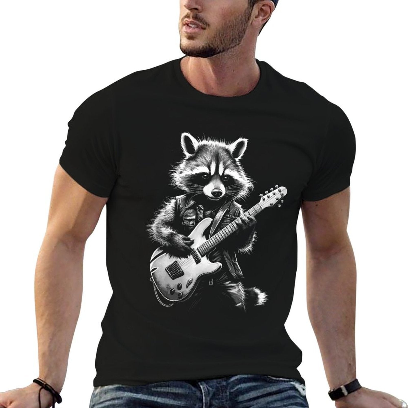 Rock Raccoon Playing Guitar - Funny Guitar Raccoon  Classic T-Shirt