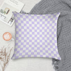 White And Pale Lavender Violet Checkerboard Soft Shrink-Resistant Throw Pillow