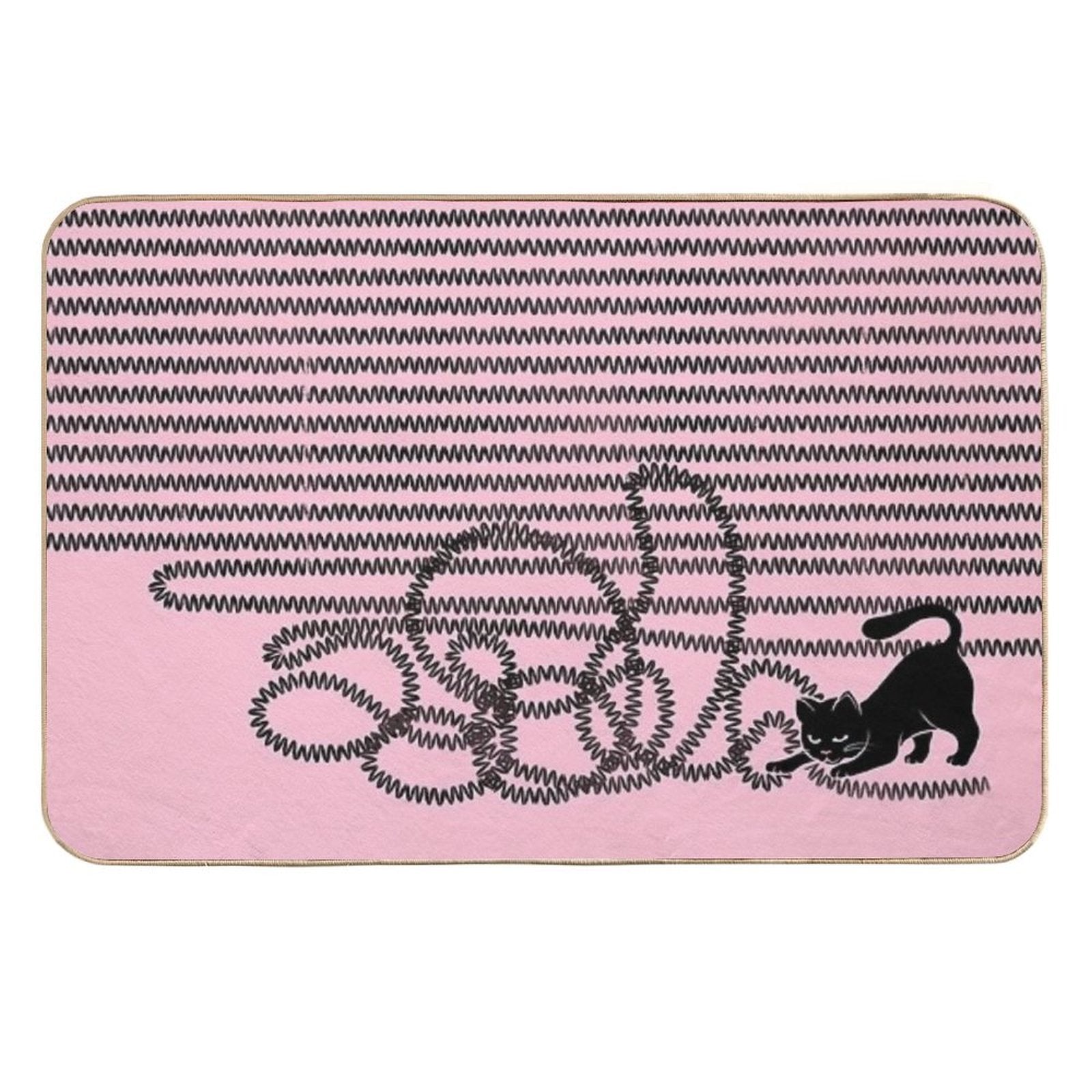 Unravel (Black Cat on Pink)  Multi-Purpose Bath Mat