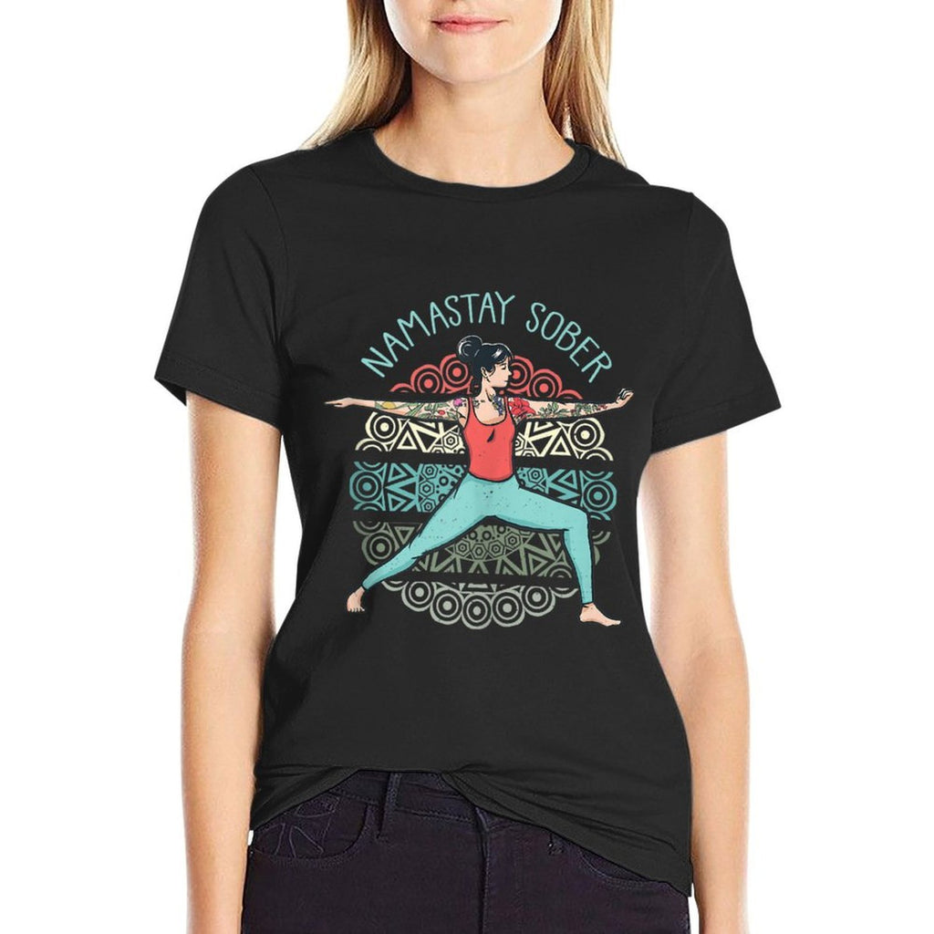 NAMASTAY SOBER Sobriety Yoga Pose Namaste Tattoos Meme  Fade-proof Color T-Shirt