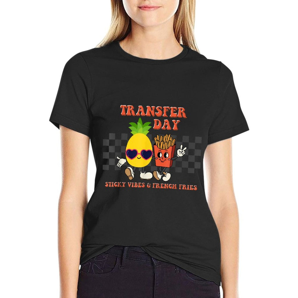 Retro Groovy Transfer Day Sticky Vibes IVF Couple Embryo  Durable T-Shirt