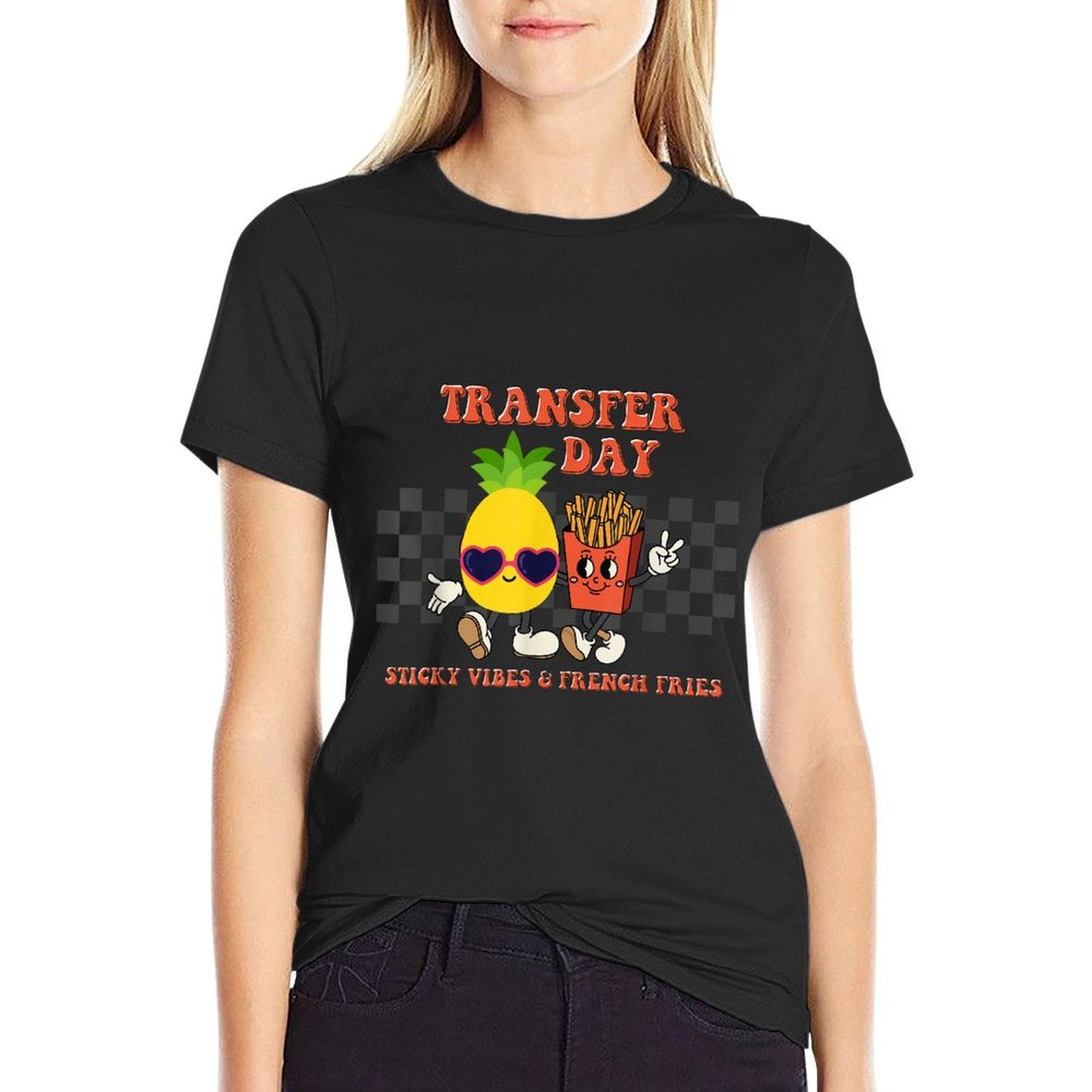 Retro Groovy Transfer Day Sticky Vibes IVF Couple Embryo  Durable T-Shirt