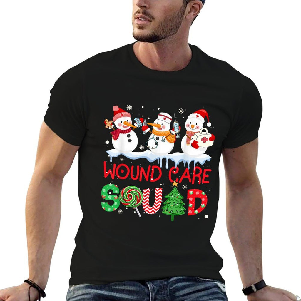 Snowman Wound Care Nurse Squad Christmas Holiday Matching  Summer-ready Fabric T-Shirt