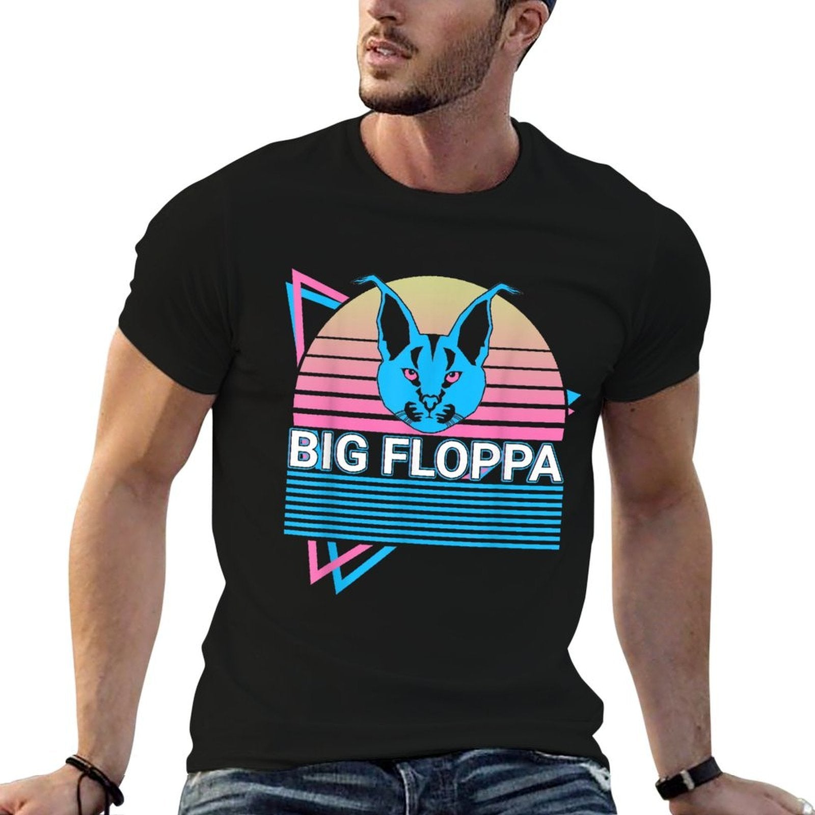 Big Floppa Caracal Cat Meme Retro Men Women Girls Kids  Breathable T-Shirt