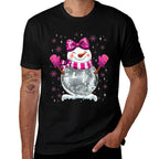 Cute Snowman Disco Ball Christmas Coquette Bow Women Girls  Eco-friendly Material T-Shirt