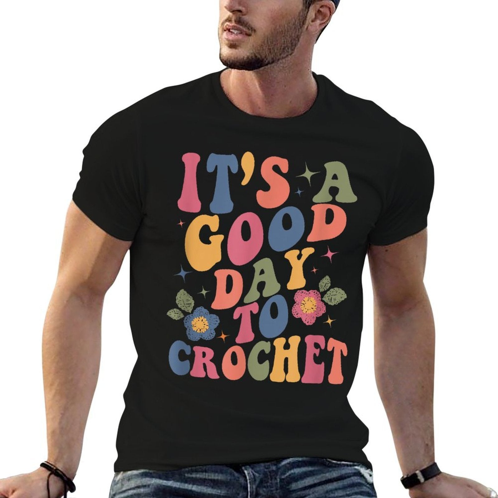 Its Good Day To Crochet Funny Groovy Crochet Lover, Small, Black  Heathered Texture T-Shirt