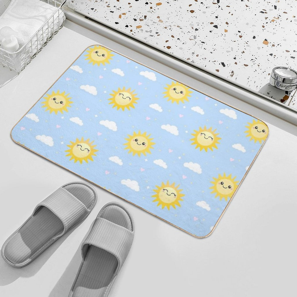 Happy Sun Pattern - Cute Kawaii Summer Sunshine  Eco-Friendly Bath Mat