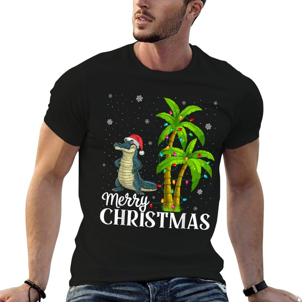 Alligator Lovers Men Women Christmas Tree Lights Beach Comfortable T-Shirt