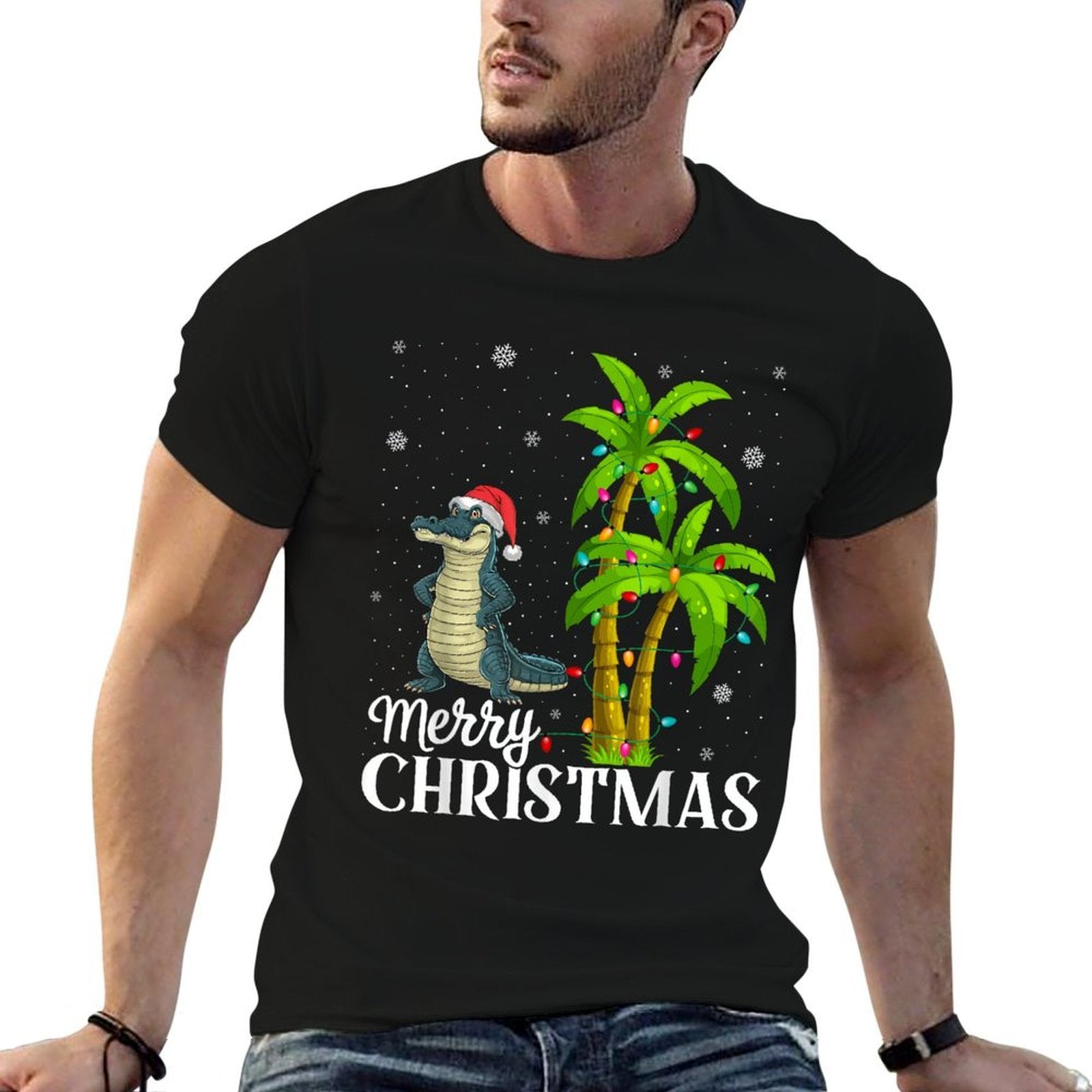 Alligator Lovers Men Women Christmas Tree Lights Beach Comfortable T-Shirt
