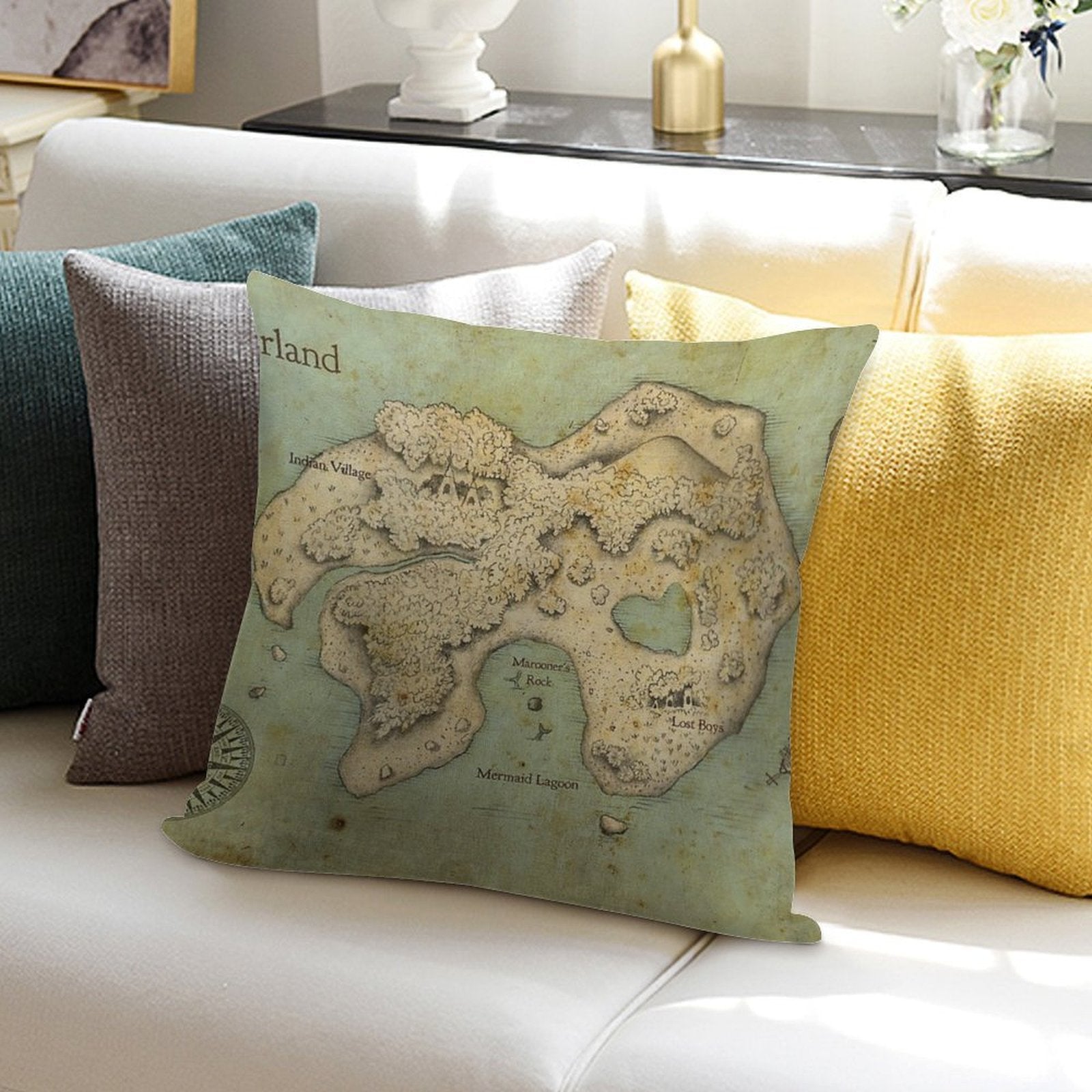 Peter Pan Neverland Map Soft Warmth Comfort Throw Pillow