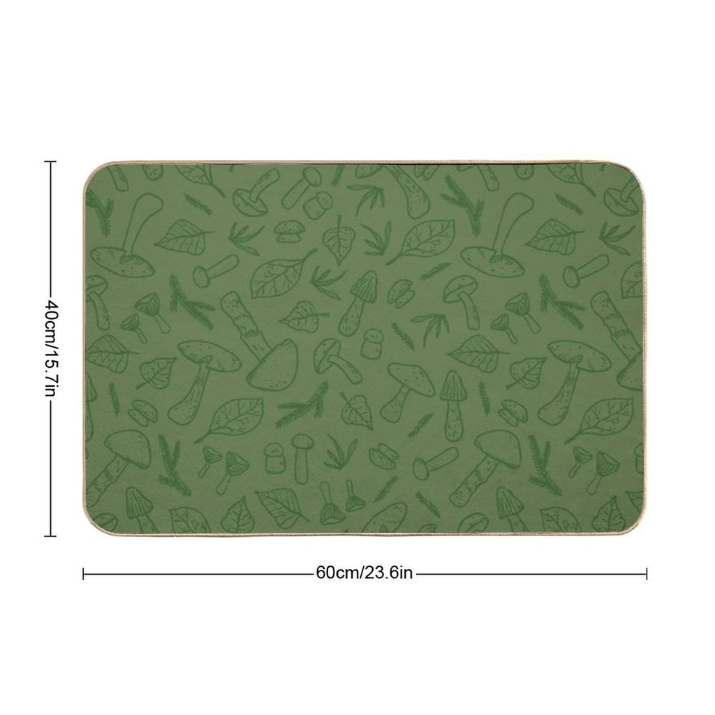 Autumn Mushrooms Green Monochrome  Repositionable Bath Mat