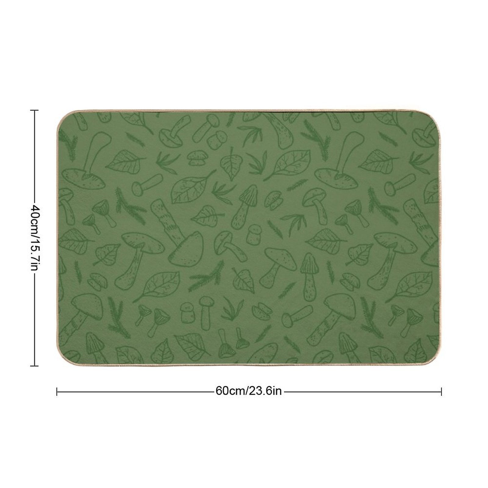 Autumn Mushrooms Green Monochrome  Repositionable Bath Mat