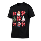 Retro Christmas Coquette Bow Santa Coffee Cake Holiday Women  Fade-proof Color T-Shirt