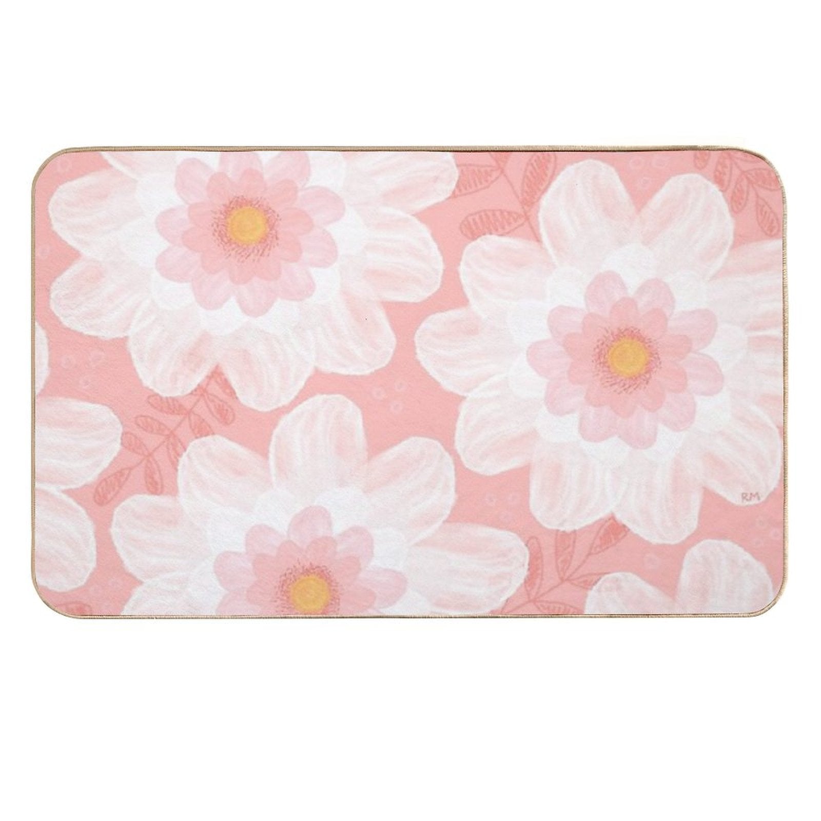 White Summer Flowers  High-Traffic Bath Mat