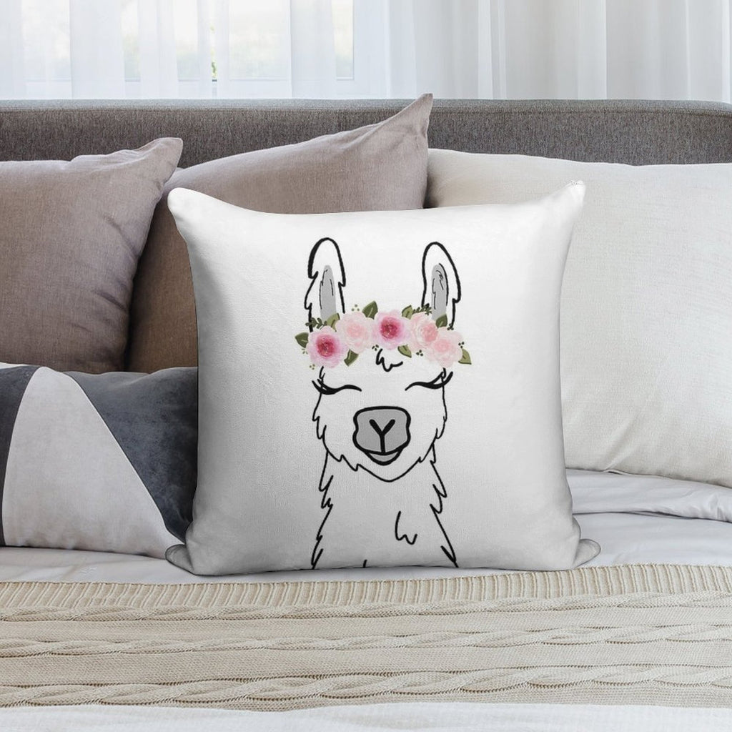 Floral Crown Llama Soft Short Plush Fabric Throw Pillow