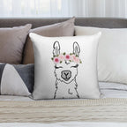 Floral Crown Llama Soft Short Plush Fabric Throw Pillow