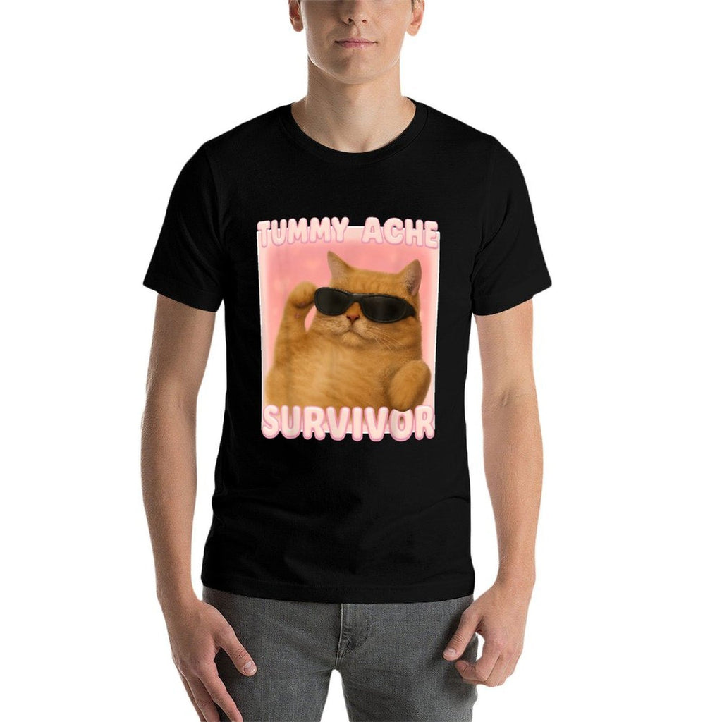 Cat Meme Tummy Ache Survivor Ironic Internet Cats Jokes  Eco-friendly Material T-Shirt