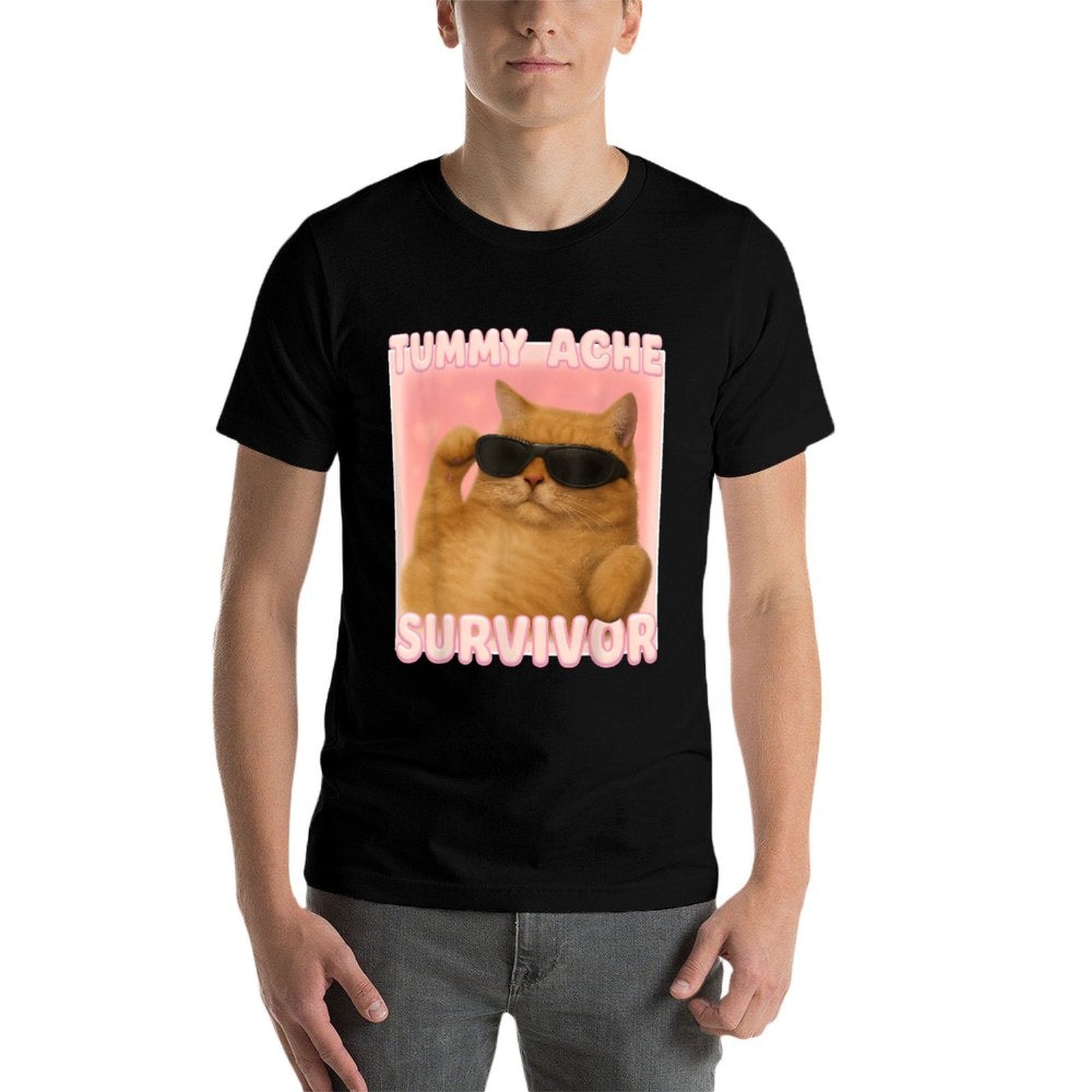 Cat Meme Tummy Ache Survivor Ironic Internet Cats Jokes  Eco-friendly Material T-Shirt