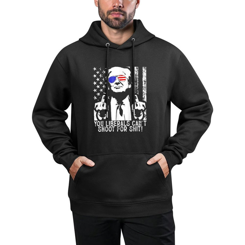 Trump You Liberals Can&#39;t Shoot For Shit American USA Flag Medium-Weight Fabric Hoodie