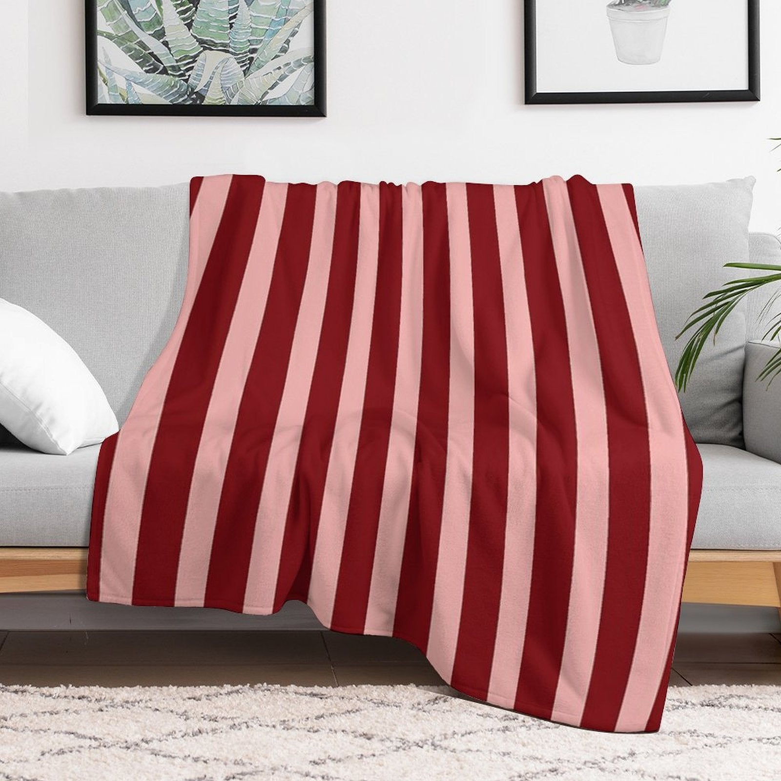 Hand Drawn Vertical Stripes Cherry & Pink Comfort Throw Blanket