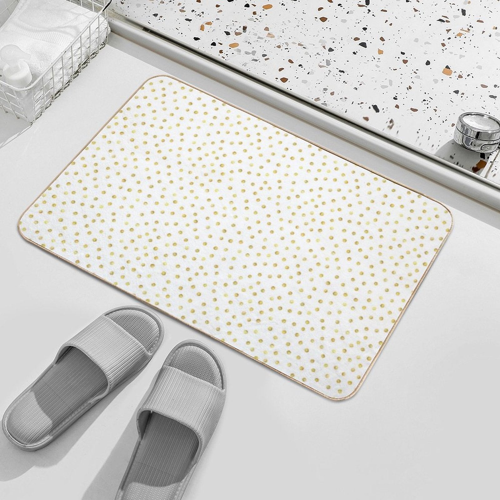I Like Gold  Handpainted White + Gold Dots (Print Only)  Easy To Clean Bath Mat