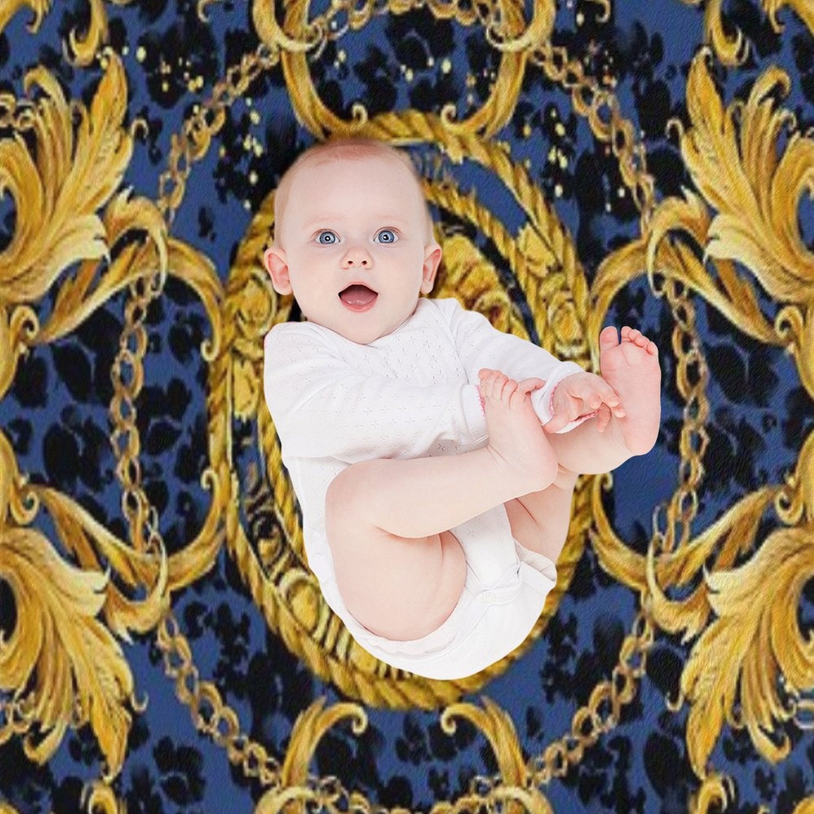 Golden Lion And Damask Ornament. Sustainable Throw Blanket