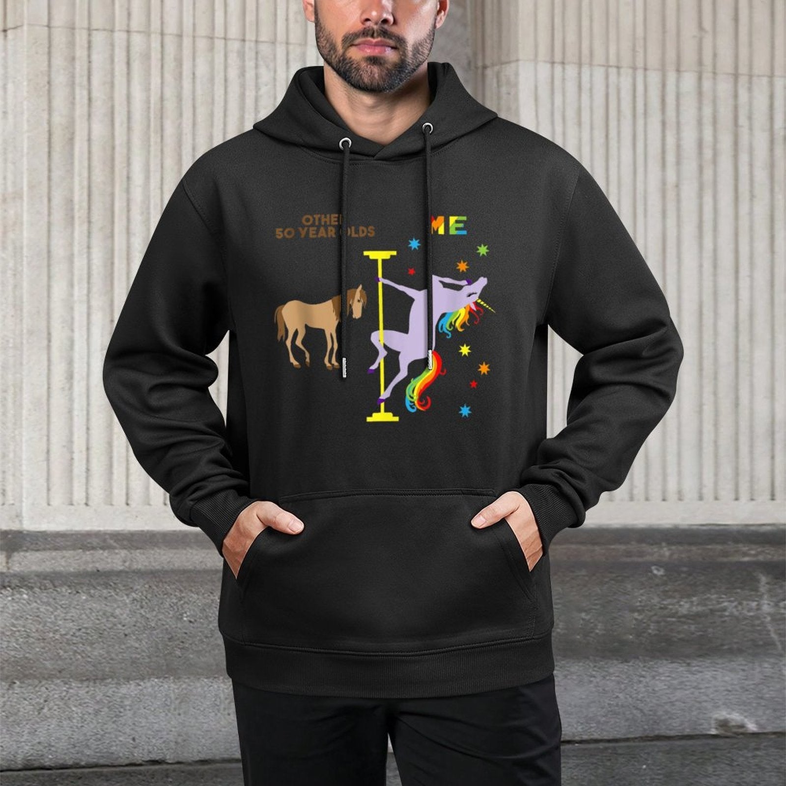Funny 50th Birthday Gift Rainbow Unicorn 50 Years Old Layering Staple Hoodie