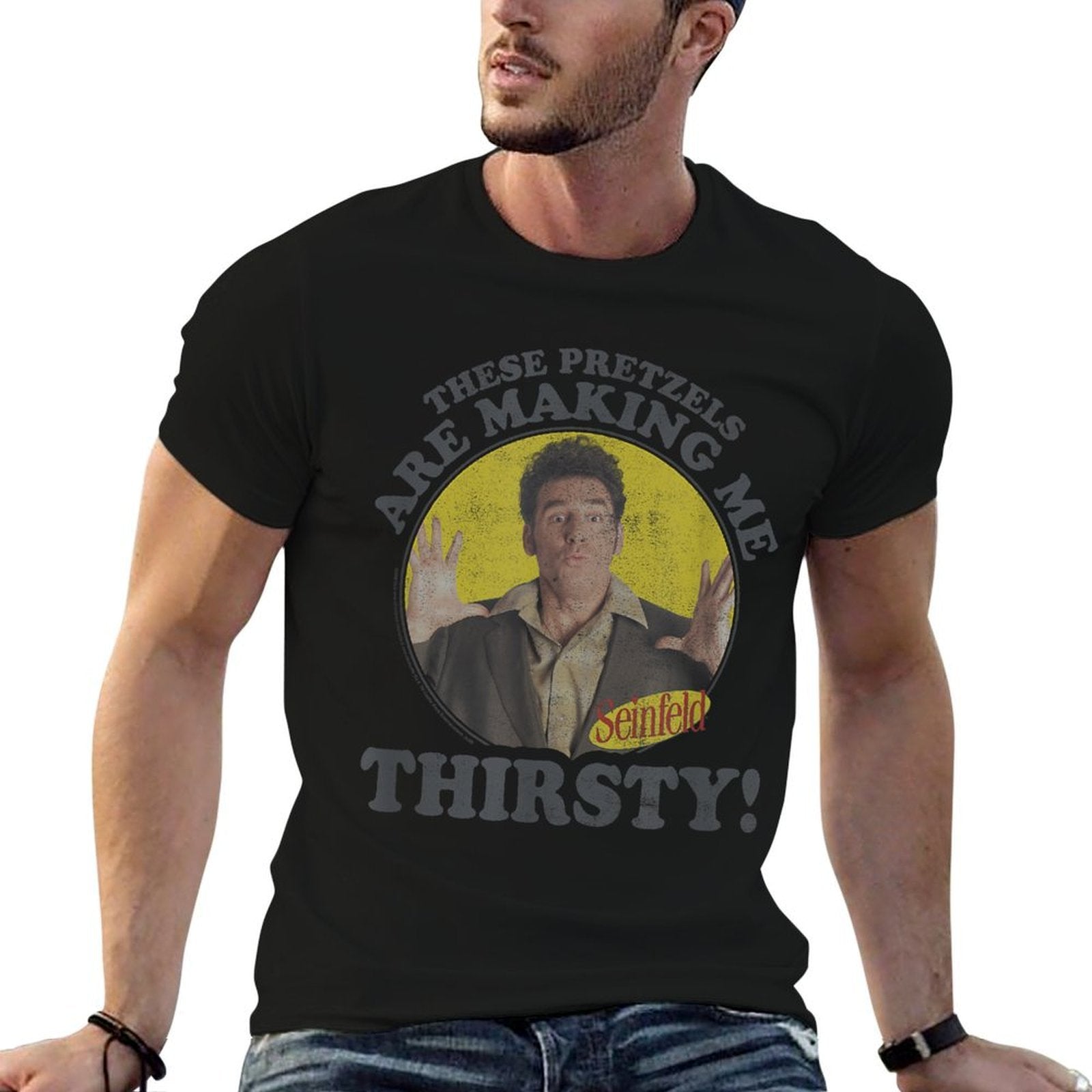 Seinfeld Kramer Pretzels Are Making Me Thirsty Circle  Easy-care T-Shirt