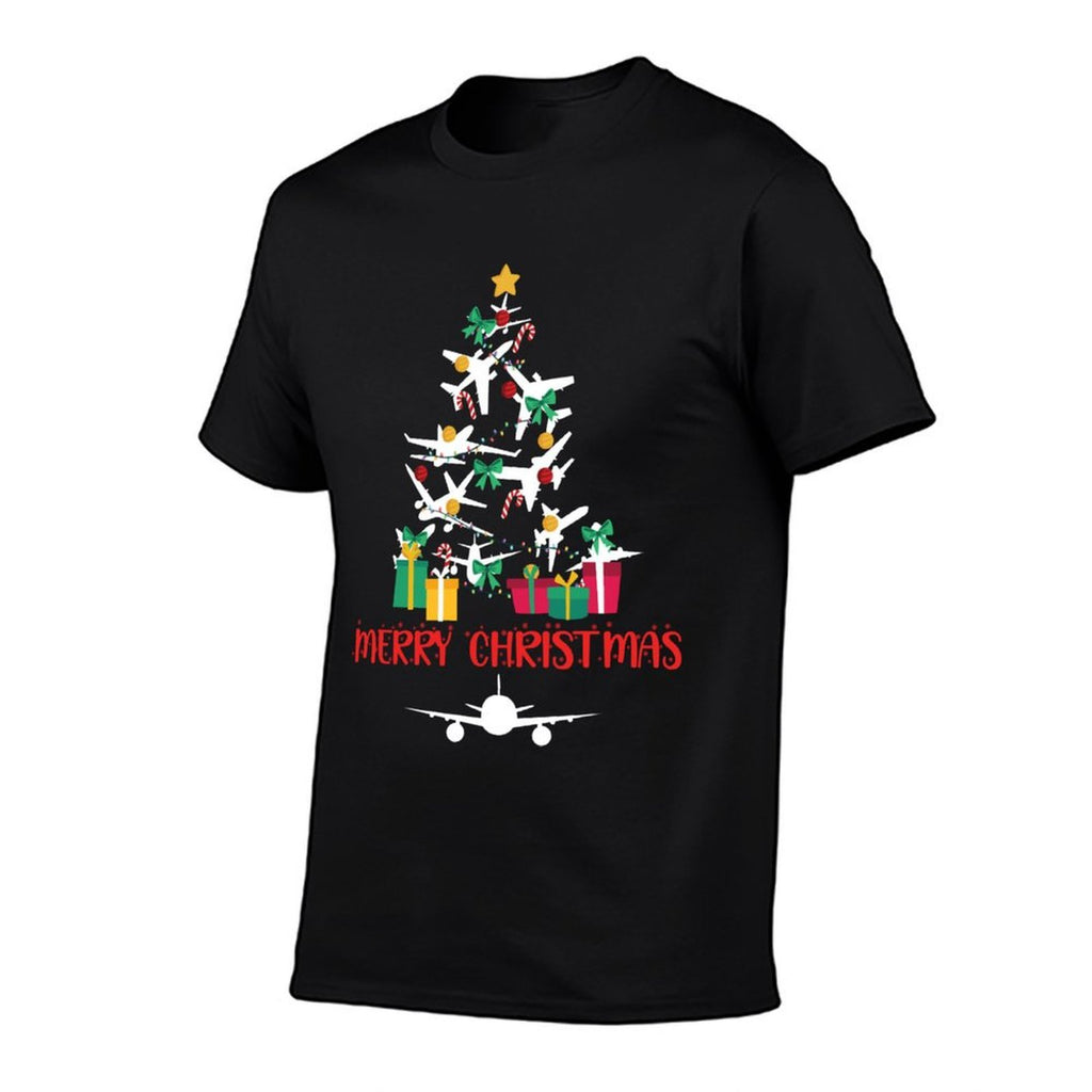 Merry Christmas Airplane Xmas Tree Aviation Christmas Pilot  Lightweight T-Shirt