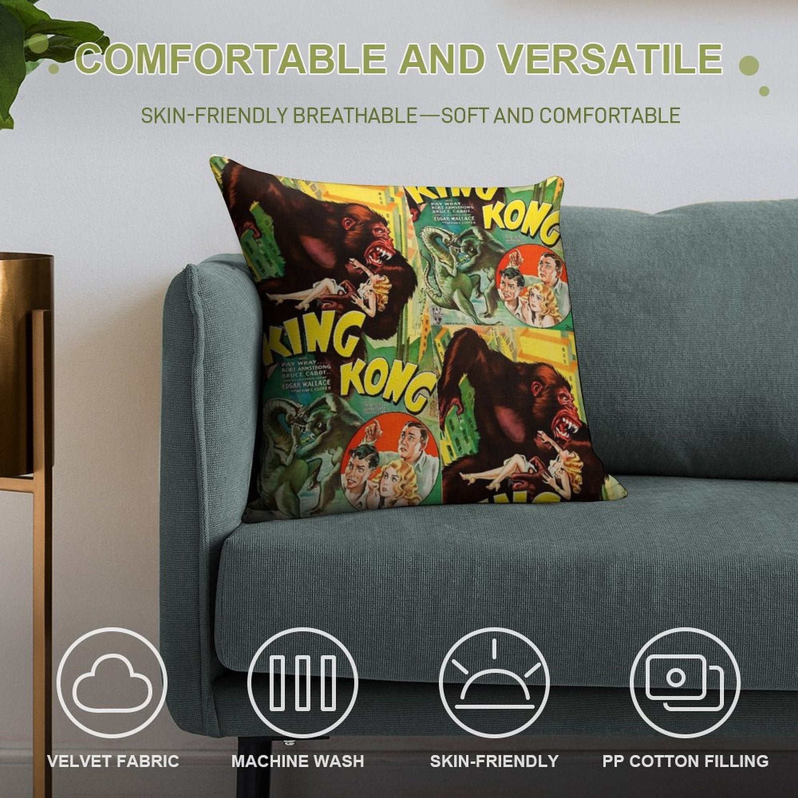 King Kong Vintage Film Soft Skin-Friendly Throw Pillow