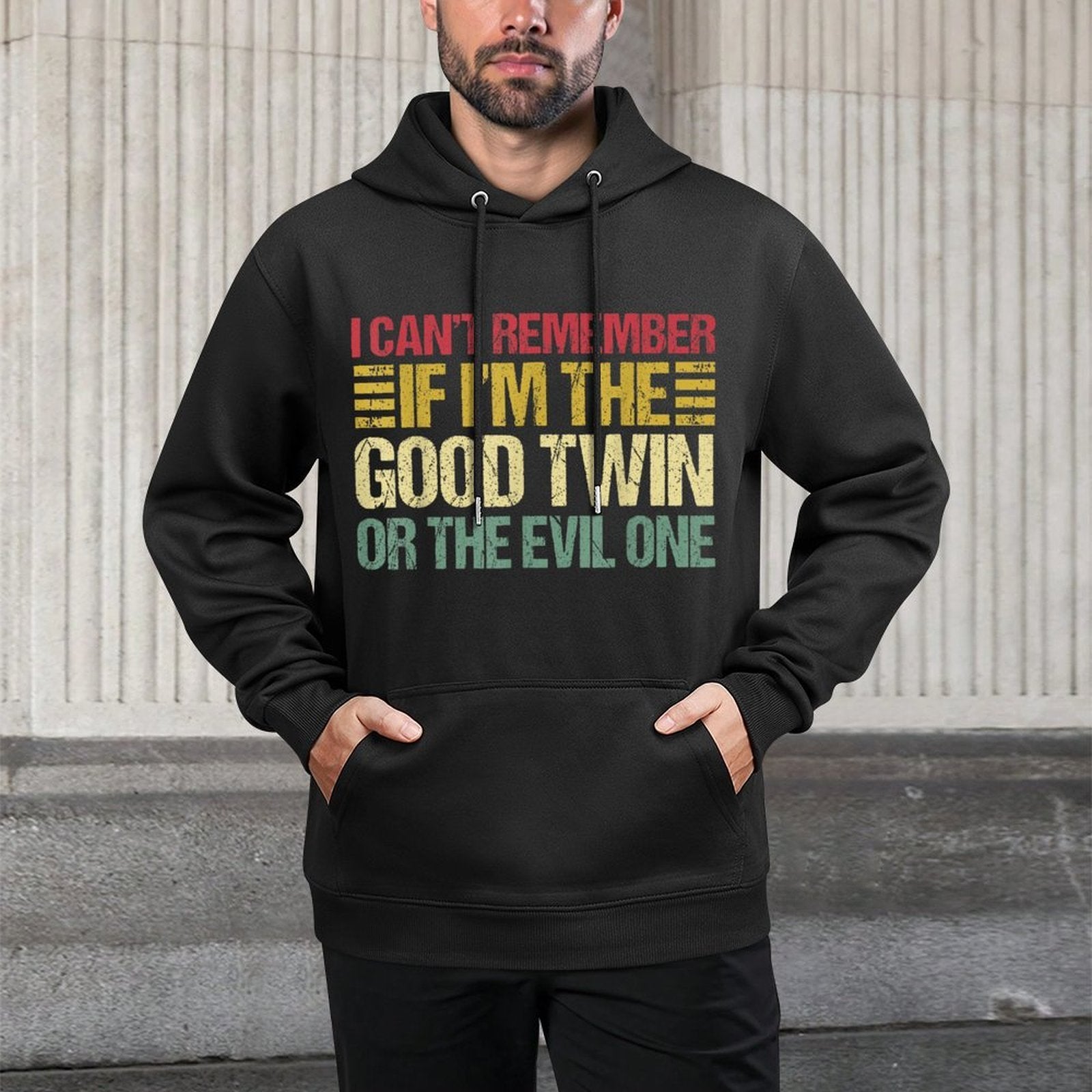 Funny Twin Am I The Good Twin Or The Evil One Vintage Twins Pilling-Resistant Hoodie