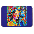 A Woman And A Leopard.  Fade-Resistant Bath Mat