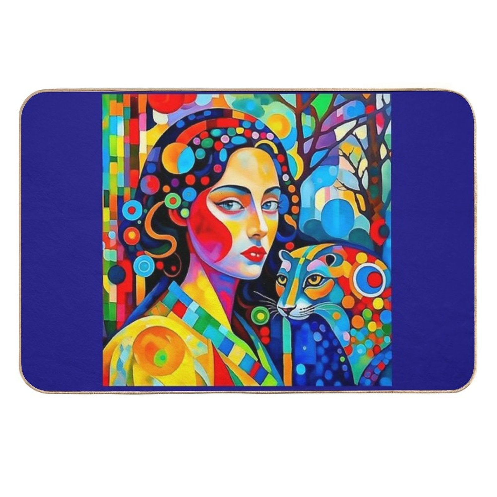 A Woman And A Leopard.  Fade-Resistant Bath Mat