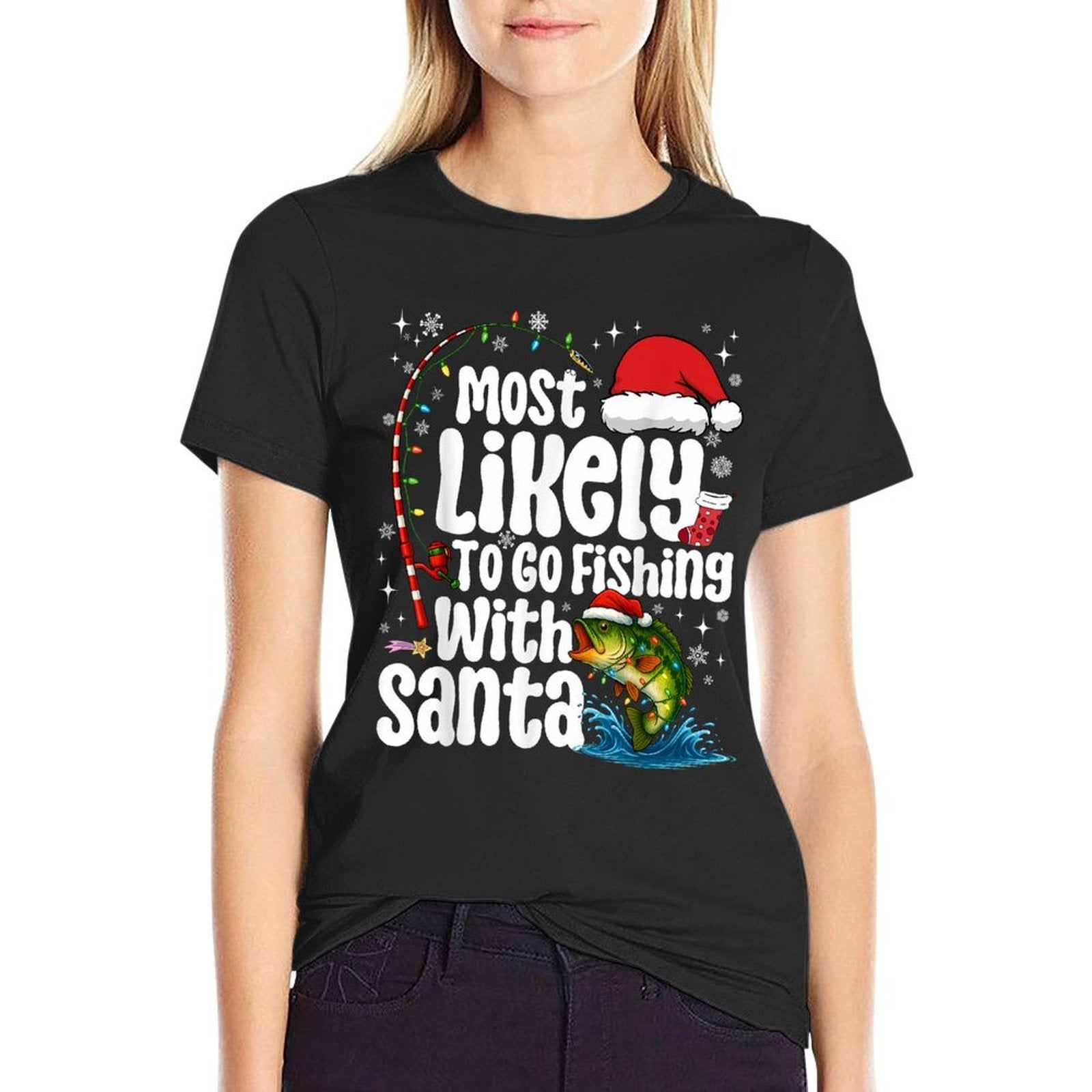 Most Likely to Go Fishing with Santa Fishing Funny Christmas  Eco-friendly Material T-Shirt