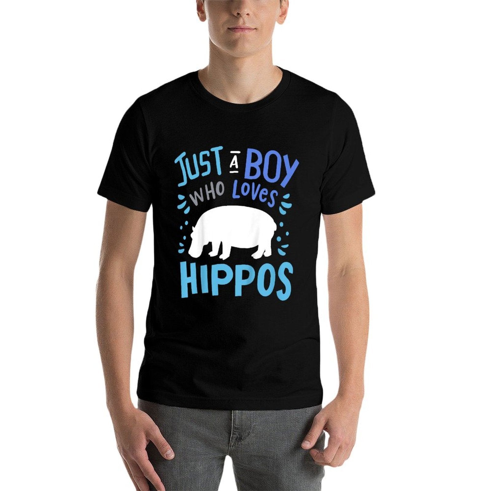 Kids Hippo Hippopotamus Just A Boy Who Loves Hippos Gift  Trendy Pattern T-Shirt
