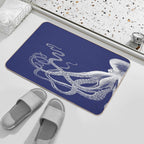 Half Octopus  Left Side  Vintage Octopus  Tentacles  Sea Creatures  Nautical  Ocean  Sea  Beach  Diptych  Navy Blue An  Slip-Resistant Bath Mat