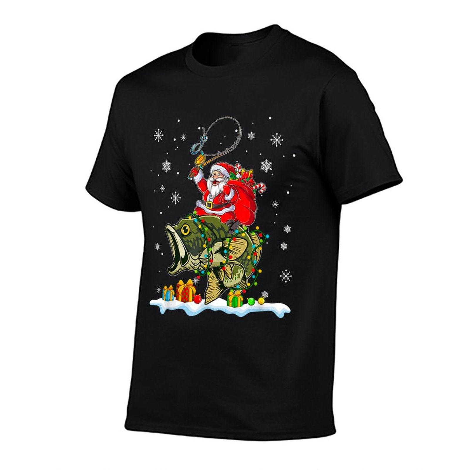Christmas Bass Fishing Funny Santa Riding Fish Fishermen PJ  Relaxed-fit T-Shirt