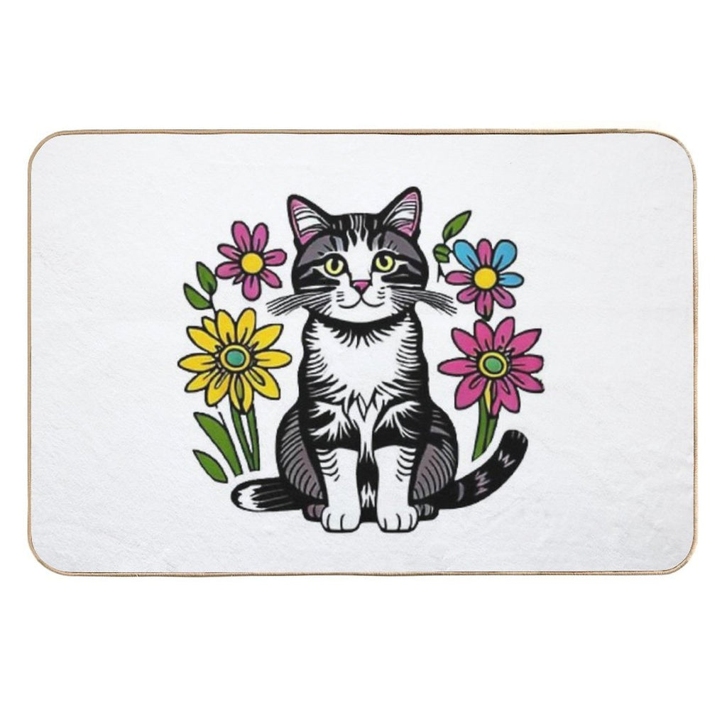 Cat with Wild Flowers  Versatile Bath Mat