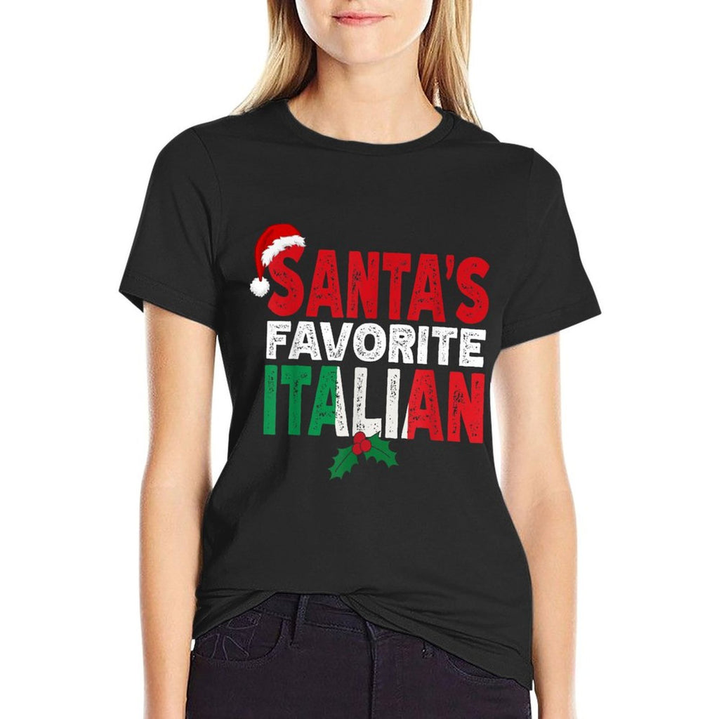 Santas Favorite Italian Christmas  Rolled Sleeves T-Shirt