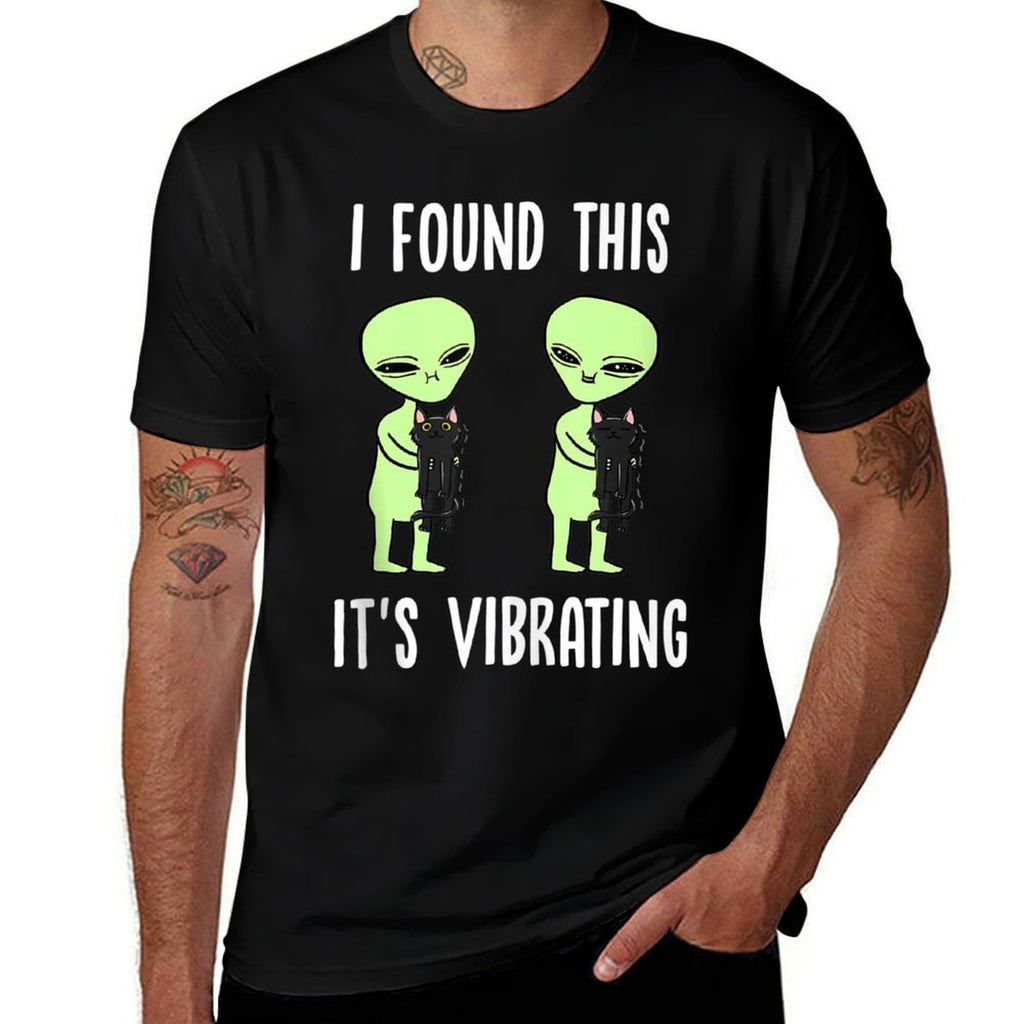 Aliens I Found This Its Vibrating Black Cat Funny Space  Eco-friendly Material T-Shirt