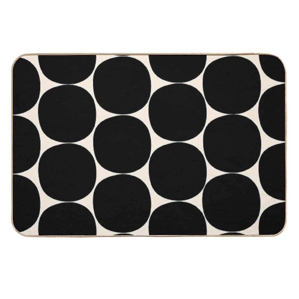 Mid-Century Mod Minimalist Dot Pattern in Black And Almond Cream  Non-Slip Bath Mat