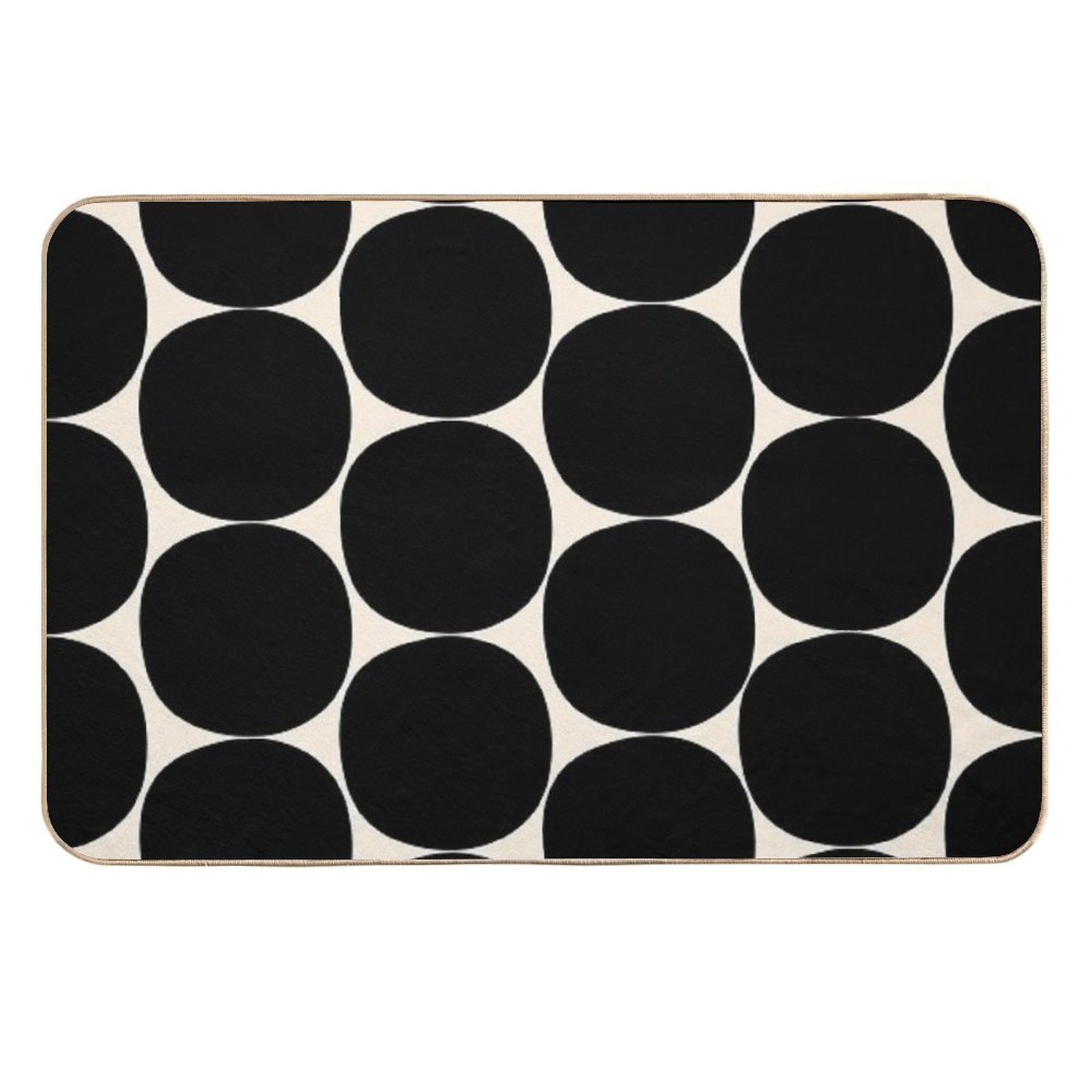 Mid-Century Mod Minimalist Dot Pattern in Black And Almond Cream  Non-Slip Bath Mat