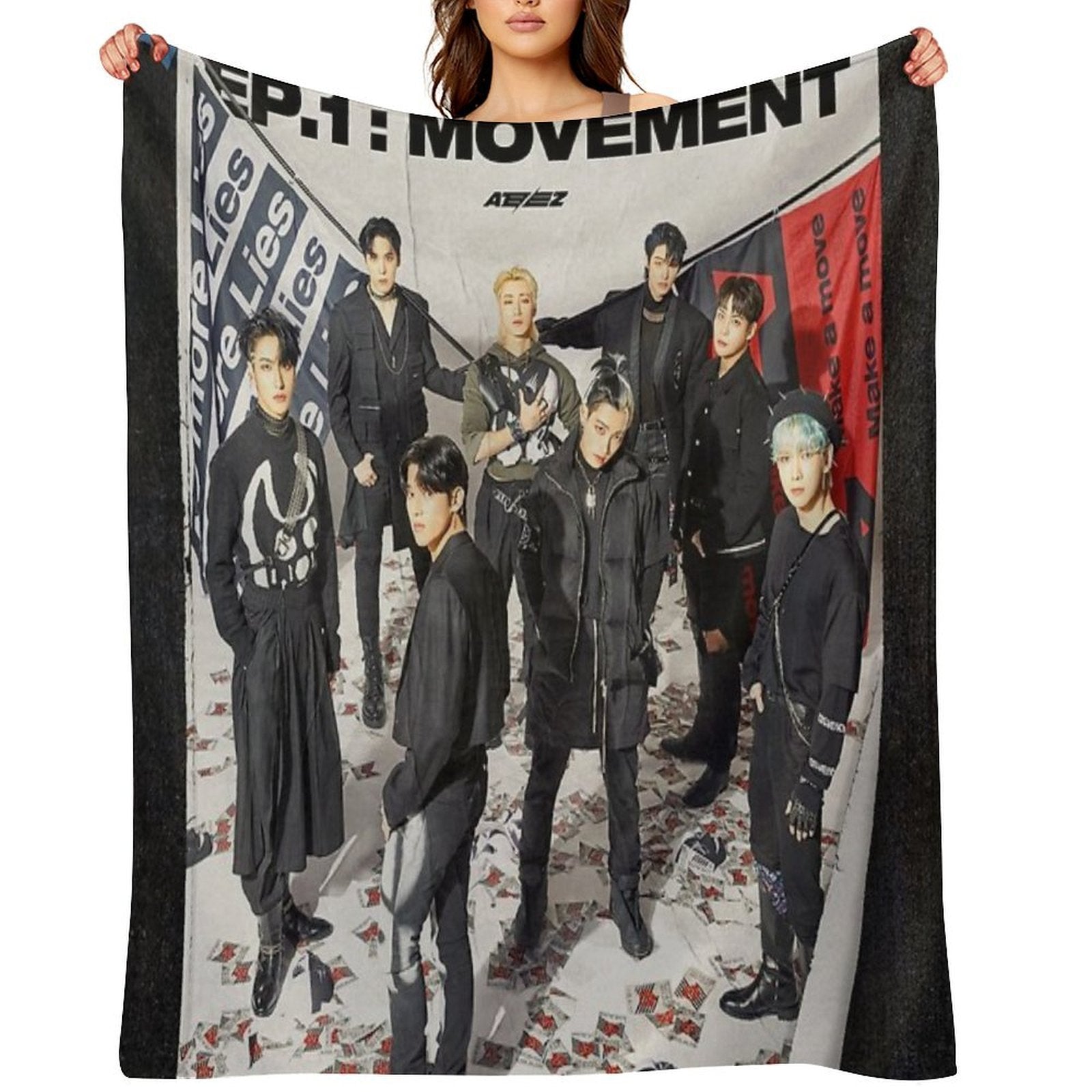 ATEEZ THE WORLD EP.1  MOVEMENT GUERRILLA Velvety-soft Throw Blanket