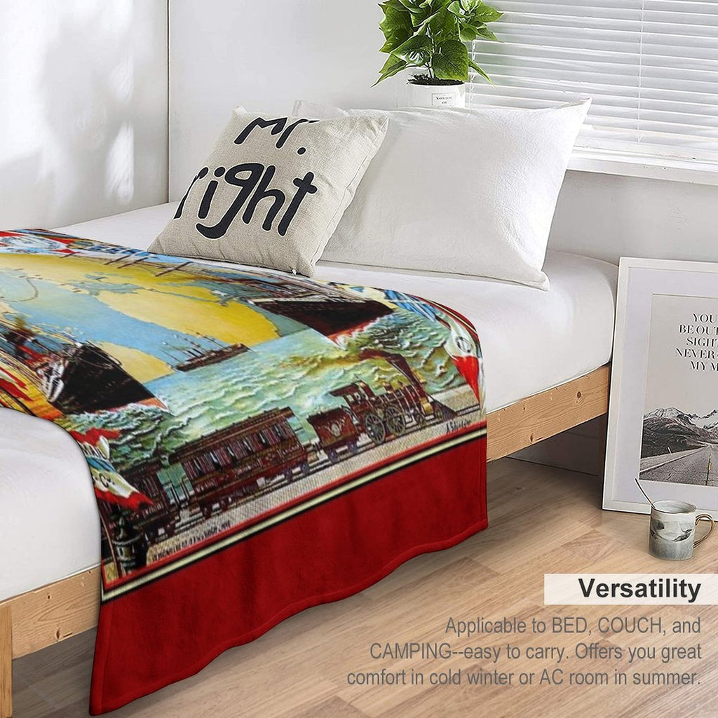 Around The World in 80 Days; Vintage Jules Verne Print Travel-friendly Throw Blanket