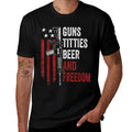 Guns Titties Beer  Freedom - Mens Funny Guns Drinking USA  Cotton T-Shirt