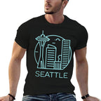 Simple Seattle Downtown Cityscape Emerald Color  Easy-care T-Shirt