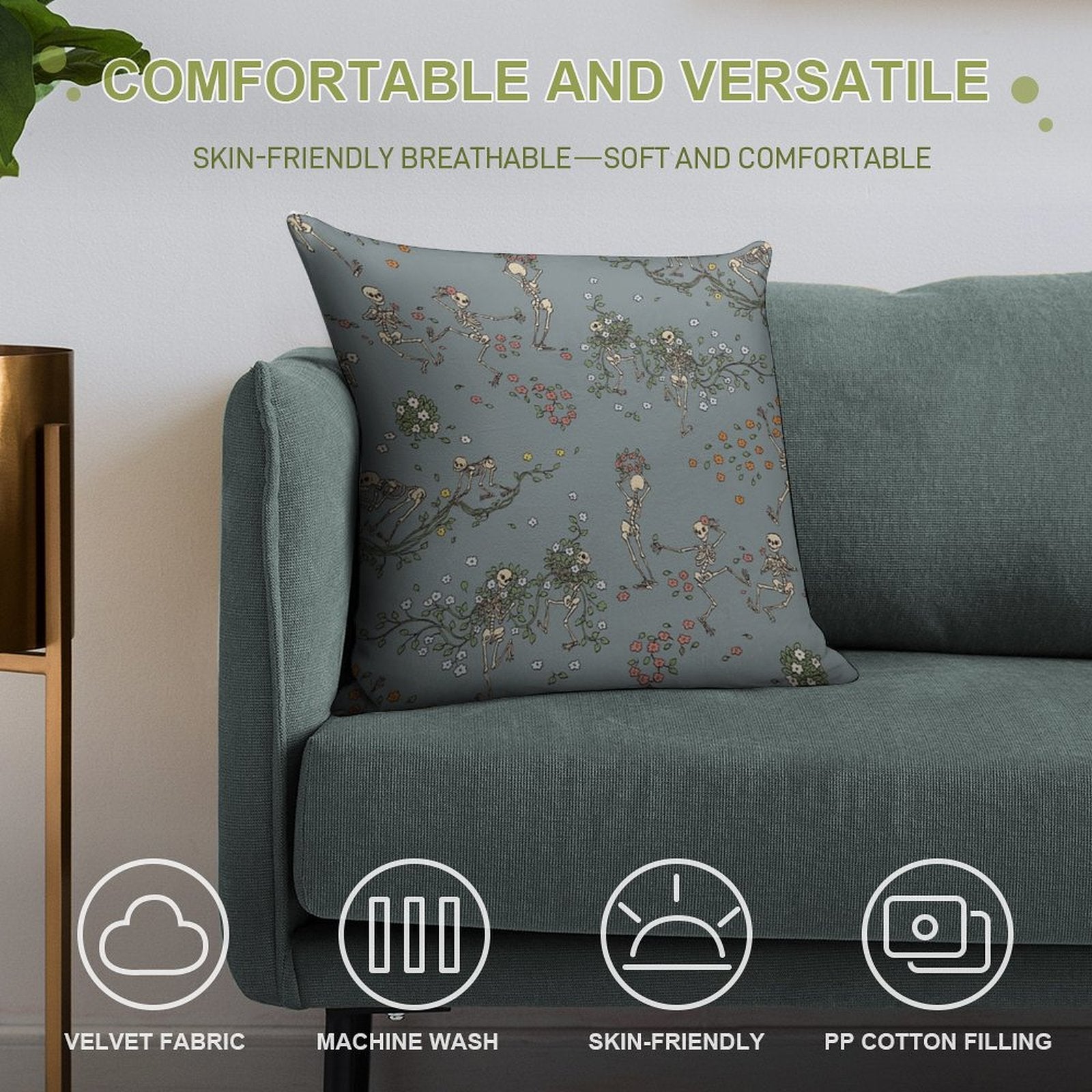 Skeletons with Garlands Soft Skin-Friendly Throw Pillow